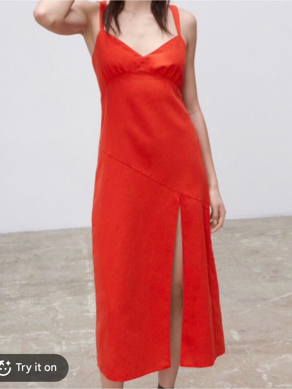Zara Bright Red Slip Midi Dress with Side Slit